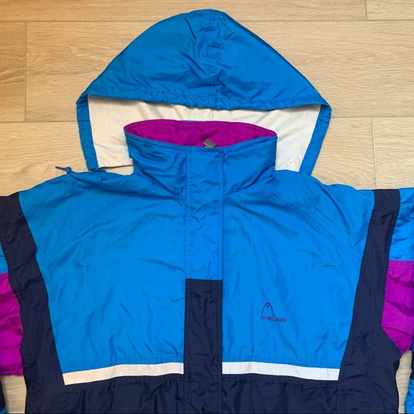 Spring Jacket Retro Blue Purple Windbreaker Zip Up Head Unisex - Picture 3 of 12